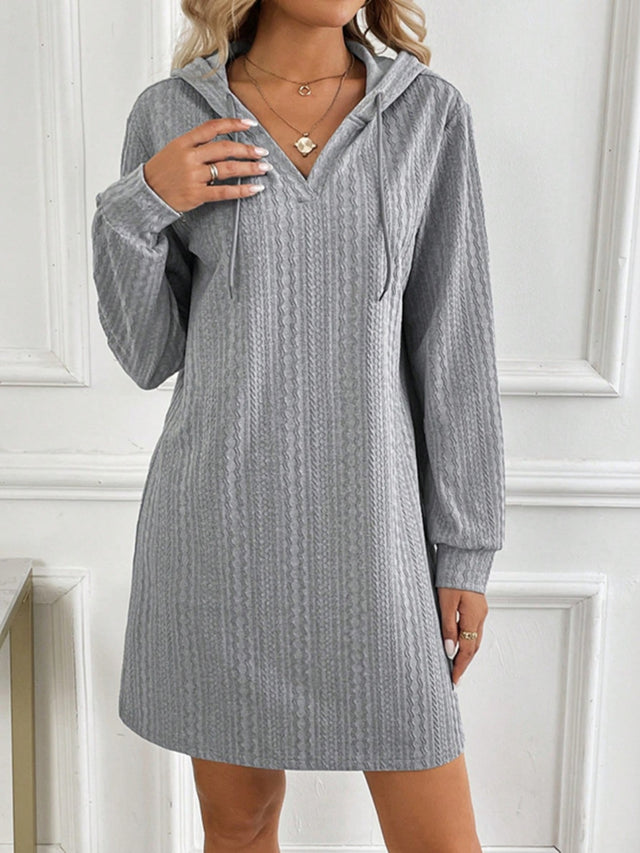 Drawstring Long Sleeve Hooded Mini Dress | Hanalas