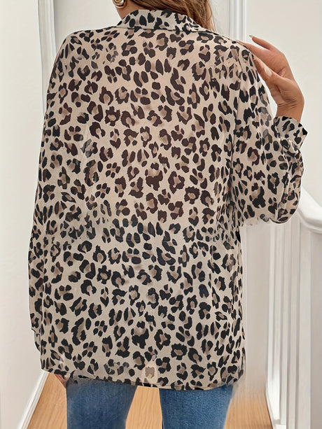 Leopard Collared Neck Long Sleeve Shirt | Hanalas