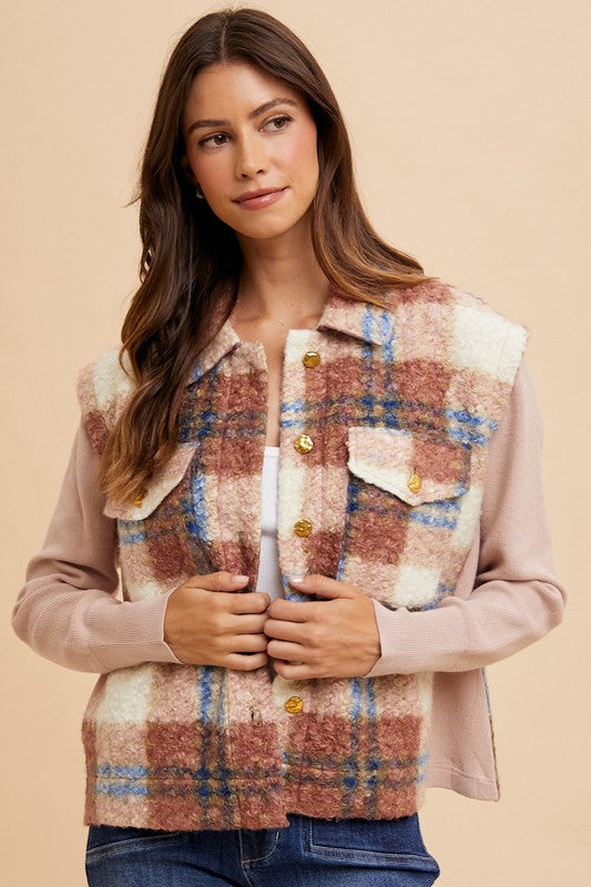 Annie Wear Faux Fur Plaid Button Up Jacket | Hanalas