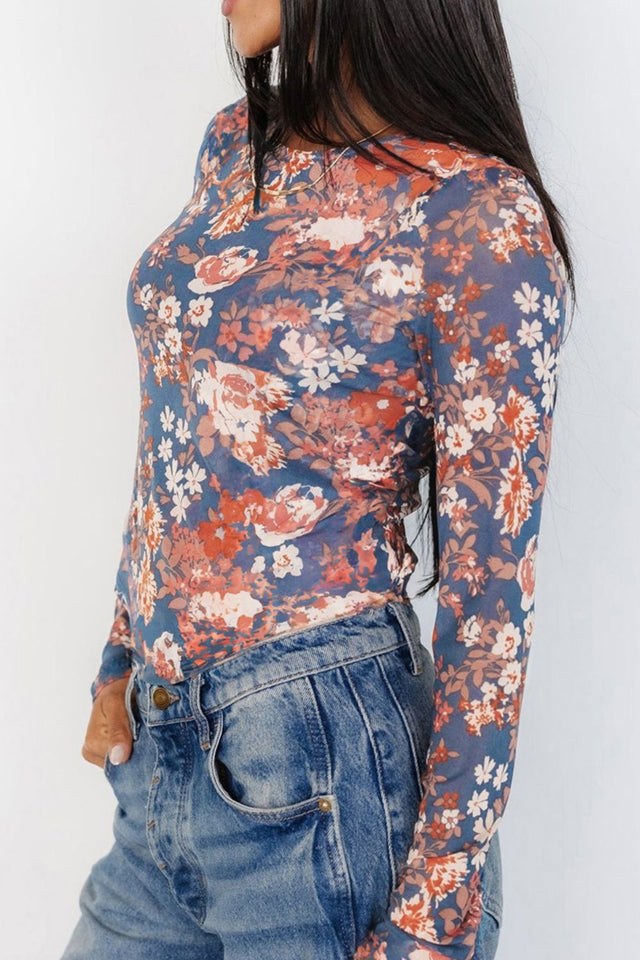 Floral Round Neck Long Sleeve T-Shirt | Hanalas