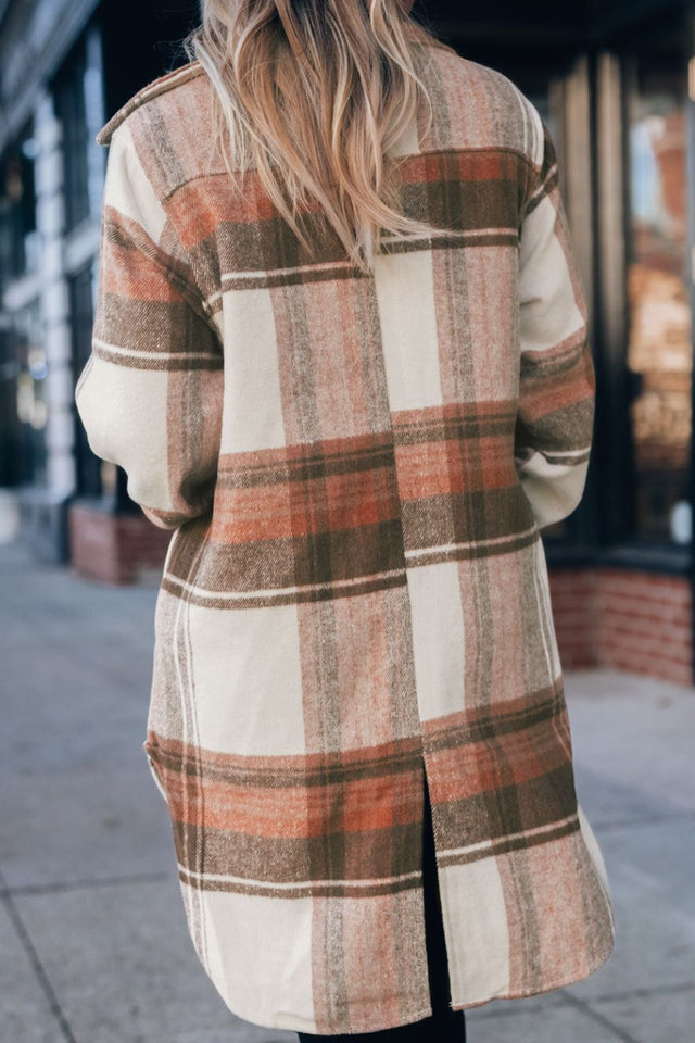 Pocketed Plaid Collared Neck Shacket | Hanalas