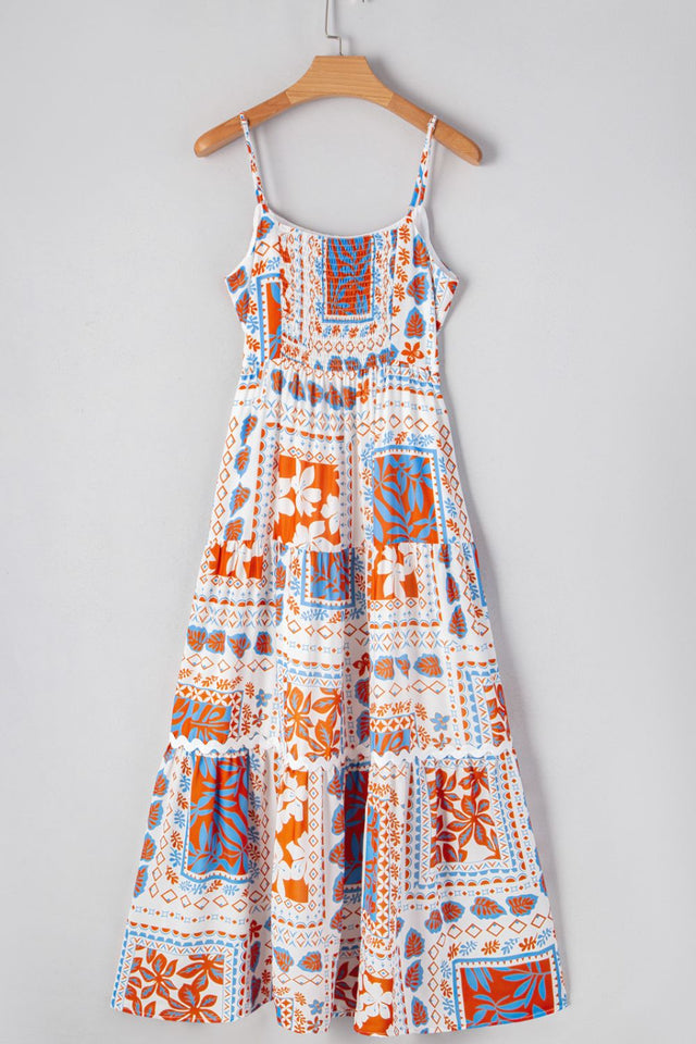Printed Smocked Back Ricrac Trim Cami Dress | Hanalas