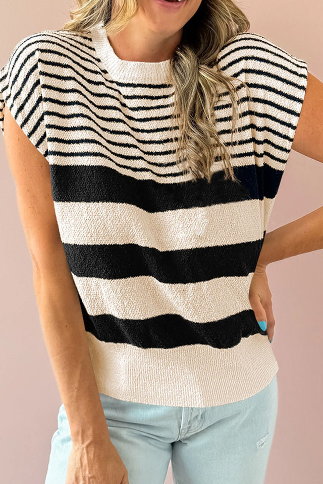 Striped Round Neck Sweater Vest | Hanalas