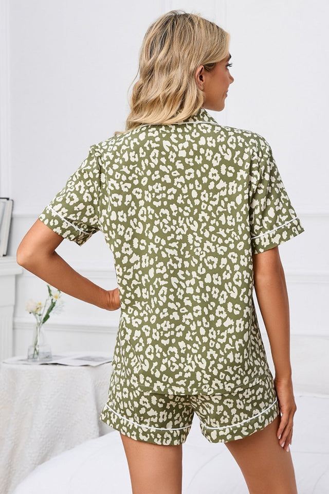Full Size Leopard Short Sleeve Top and Shorts Lounge Set Plus Size | Hanalas