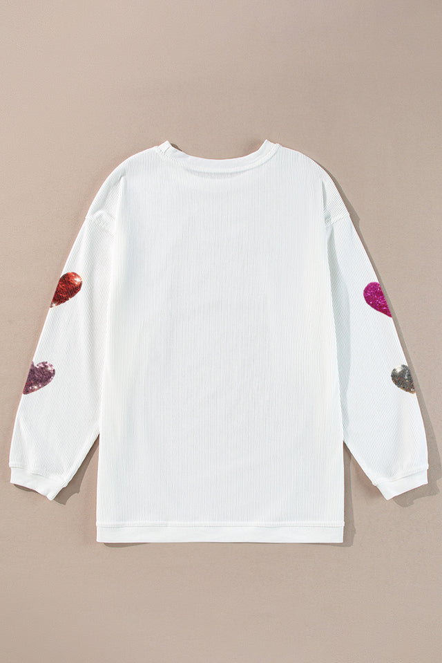 Valentine’s Day Sequin Heart Round Neck Long Sleeve Sweatshirt | Hanalas