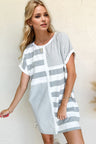 Oh Full Size Striped Round Neck Short Sleeve Mini Tee Dress | Hanalas