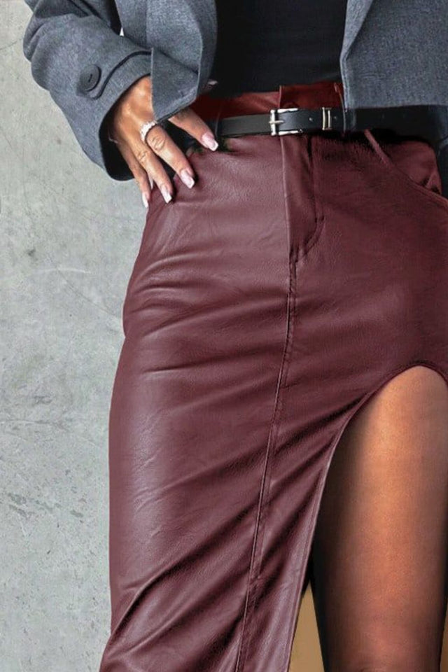 Slit Midi Skirt with Pockets | Hanalas