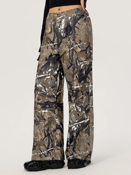 Graffiti Printed Wide Leg Cargo Pants | Hanalas