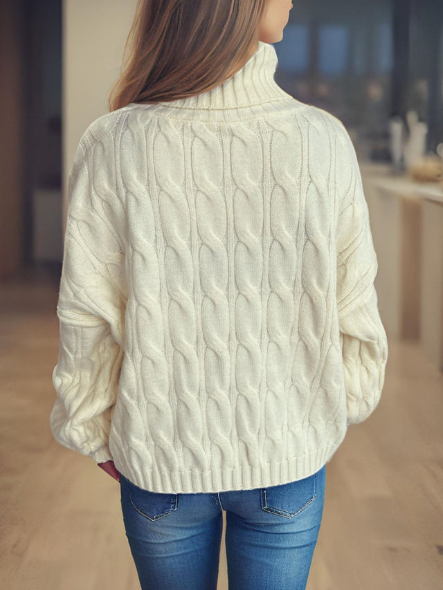 Cable-Knit Turtleneck Long Sleeve Sweater Trendsi Hanalas