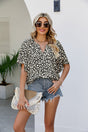 Leopard Notched Half Sleeve Blouse | Hanalas