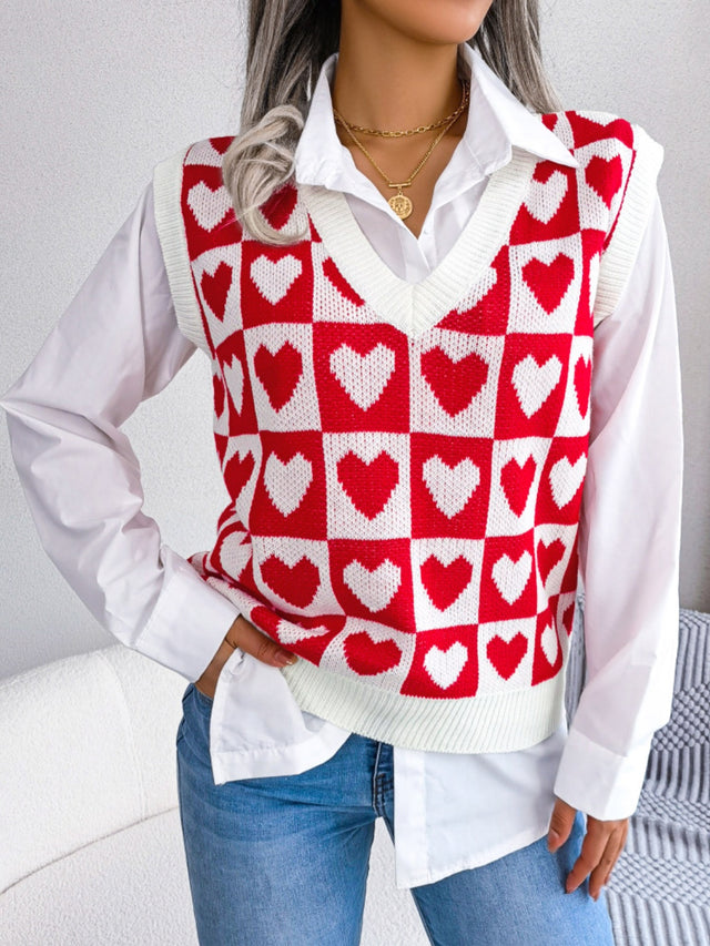 Heart V-Neck Sweater Vest | Hanalas