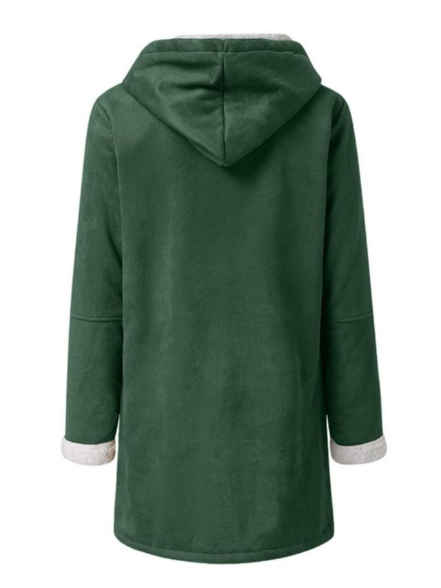 Full Size Pocketed Long Sleeve Hooded Toggle Jacket | Hanalas