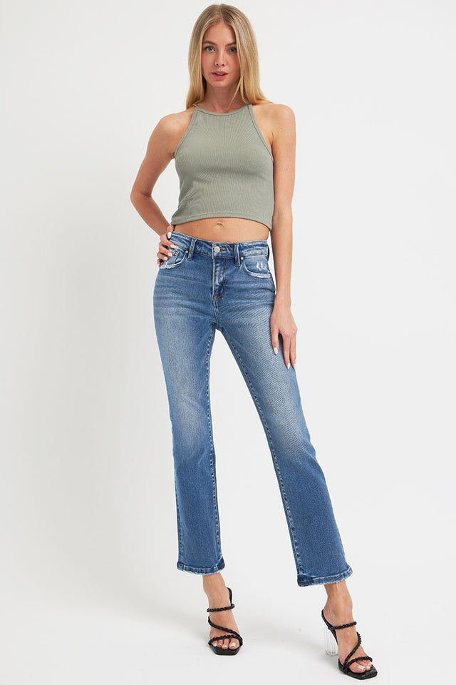 RISEN Full Size Mid Rise Ankle Straight Jeans with Pockets Trendsi Hanalas