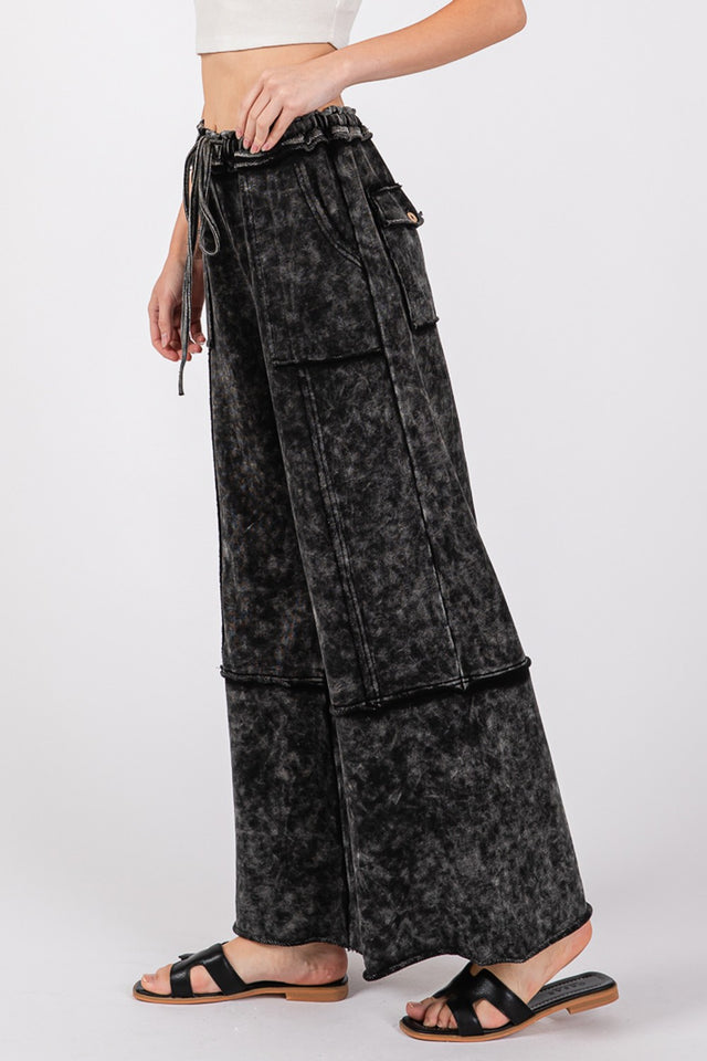 SAGE + FIG Mineral Washed Terry Wide Leg Pants | Hanalas