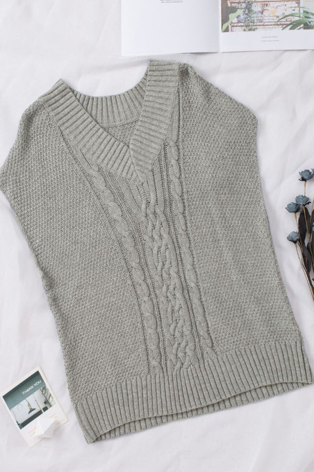 Cable-Knit V-Neck Sweater Vest | Hanalas