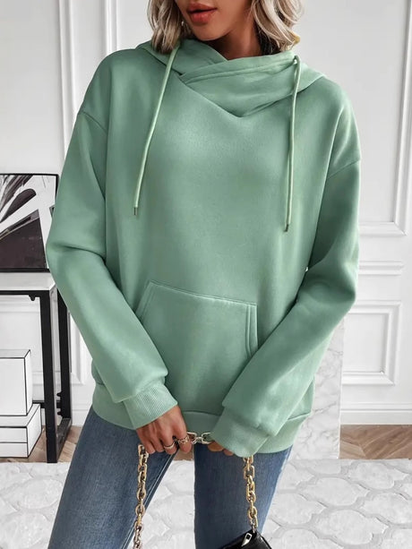 Drawstring Long Sleeve Hoodie with Kangaroo Pocket | Hanalas