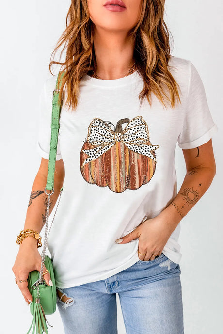 Full Size Pumpkin Round Neck Short Sleeve T-Shirt