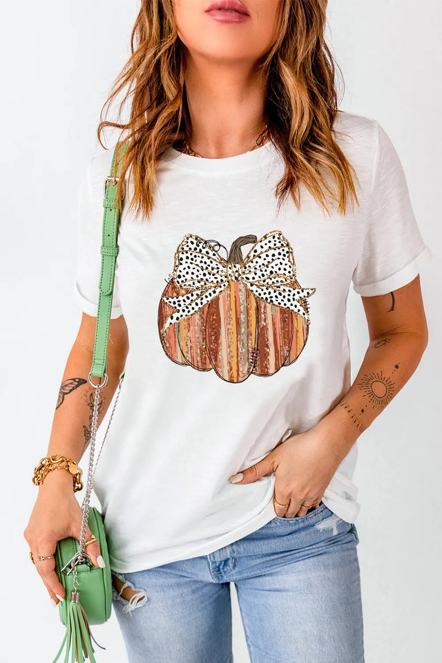 Full Size Pumpkin Round Neck Short Sleeve T-Shirt Trendsi Hanalas