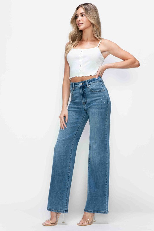 bytos Full Size High Rise Wide Leg Jeans with Pockets | Hanalas