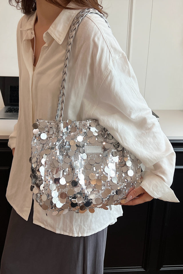 Sequin Braided Strap Shoulder Bag | Hanalas