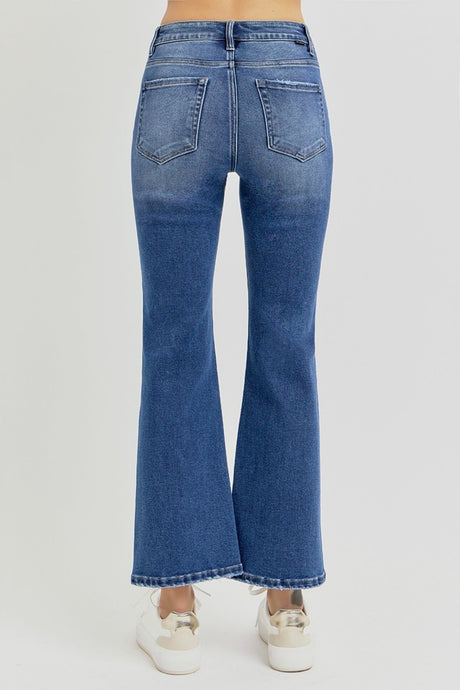 RISEN Full Size Distressed High Rise Crop Flare Jeans Trendsi Hanalas