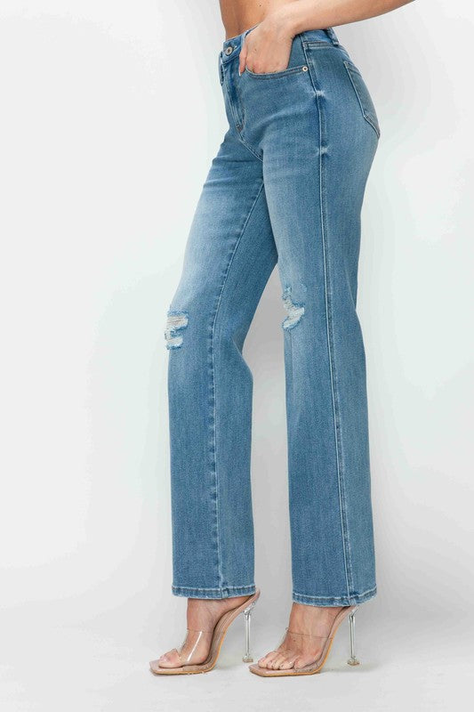 bytos Full Size Distressed High Rise Straight Jeans | Hanalas