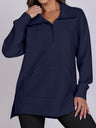 ฺHigh-Low Quarter Zip Long Sleeve Sweatshirt | Hanalas