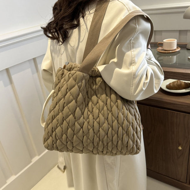 Drawstring Bubble Texture Tote Bag Trendsi Hanalas