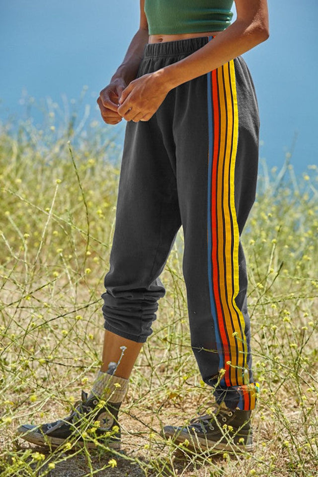 Contrast Striped Elastic Waist Active Pants | Hanalas