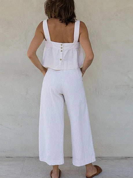 Square Neck Wide Strap Top and Pants Set | Hanalas