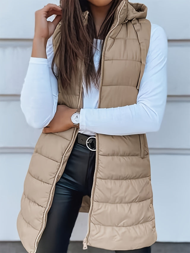 Plus Size Zip Up Hooded Vest Coat | Hanalas