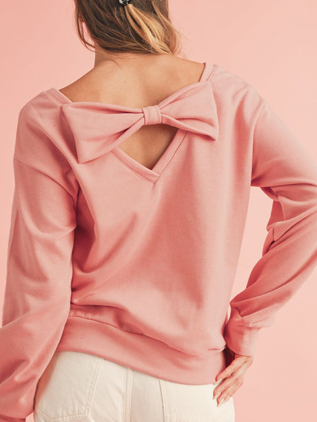 Bow Cutout Round Neck Long Sleeve Sweatshirt | Hanalas