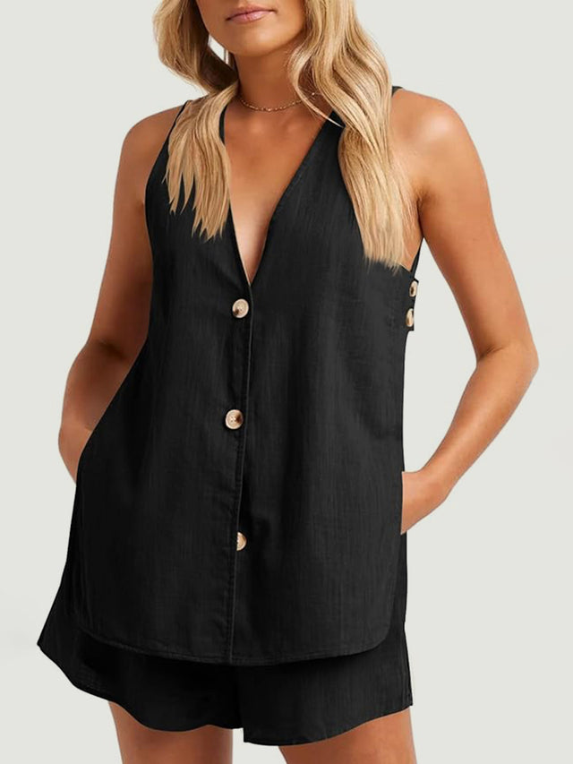 Full Size Button Up Top and Shorts Set | Hanalas