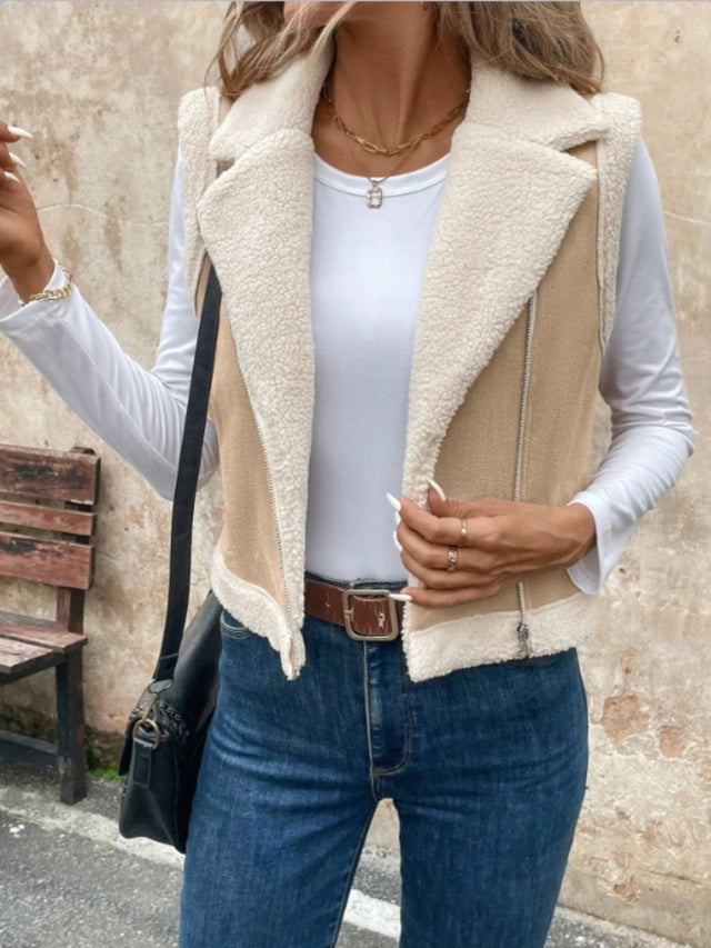 Zip Up Sherpa Vest Coat | Hanalas