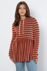 Be Stage Full Size Drawstring Striped Babydoll Hoodie | Hanalas