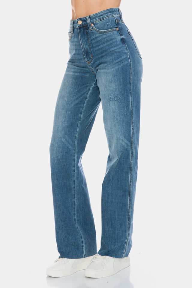 Judy Blue Full Size Tummy Control Cut Raw Hem Straight Jeans Trendsi Hanalas