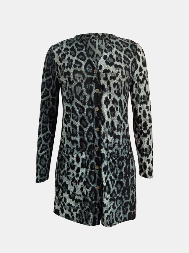 Leopard Button Up Long Sleeve Cardigan | Hanalas