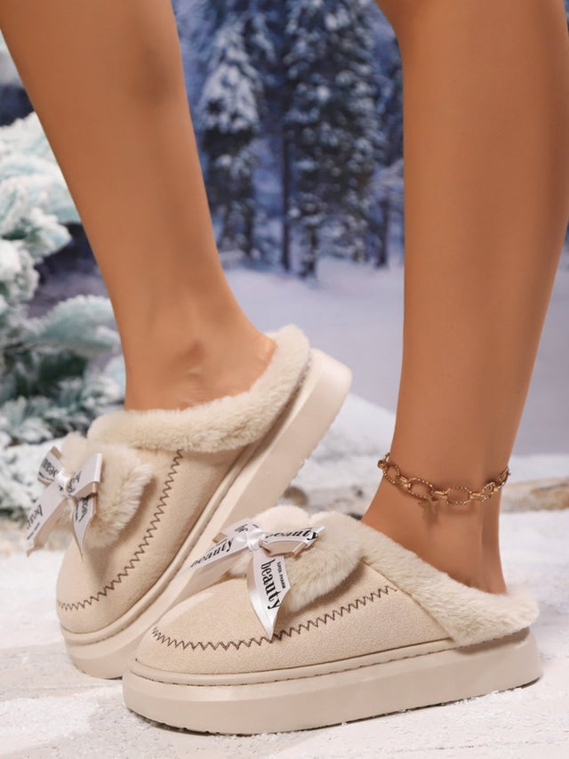 Bow Suede Platform Plush Slippers Trendsi Hanalas