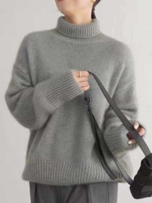 Turtleneck Dropped Shoulder Long Sleeve Sweater | Hanalas