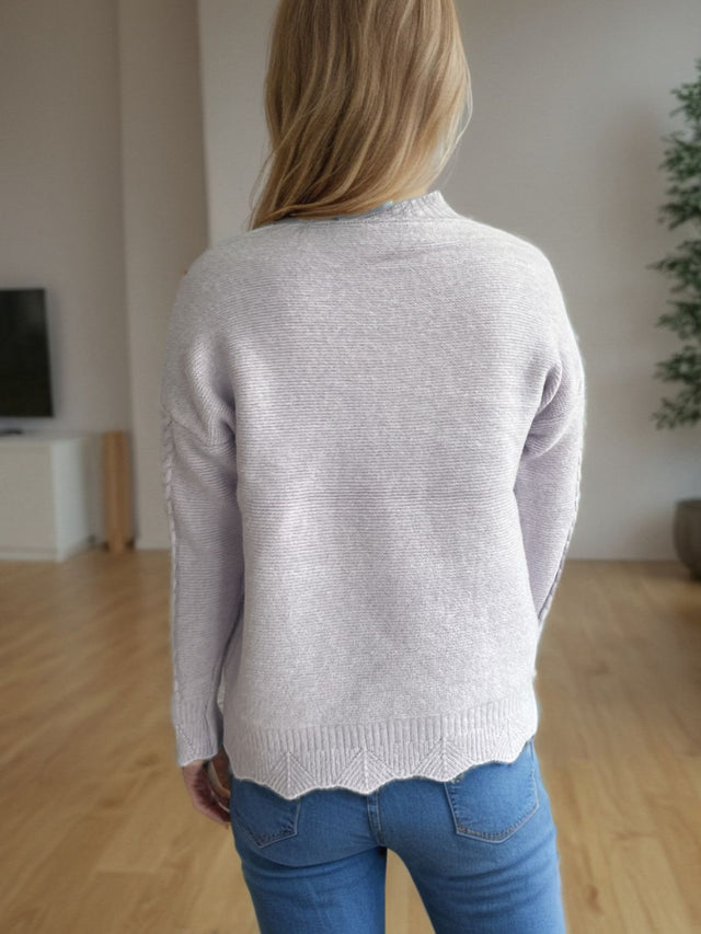 Cable-Knit Mock Neck Dropped Shoulder Sweater | Hanalas