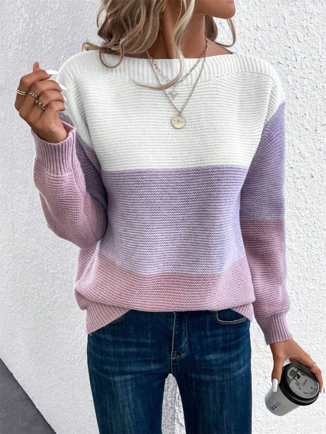 Color Block Drop Shoulder Long Sleeve Sweater | Hanalas