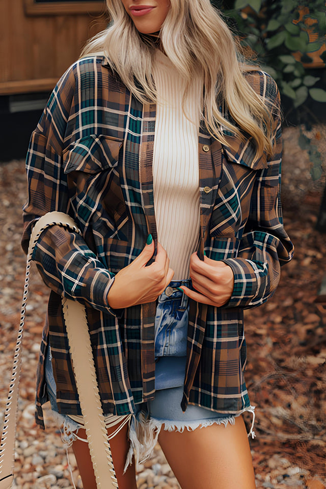 Plaid Collared Neck Button Up Jacket | Hanalas