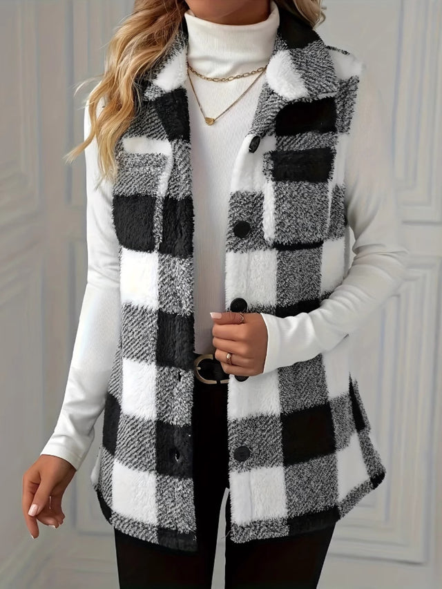 Plaid Button Up Vest Coat | Hanalas