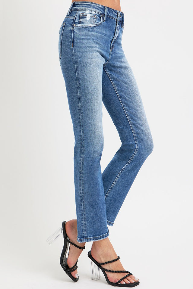 RISEN Full Size Mid Rise Ankle Straight Jeans with Pockets Trendsi Hanalas