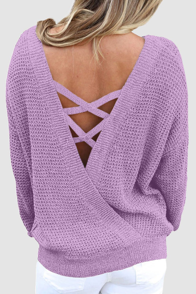 Crisscross Back Boat Neck Sweater | Hanalas