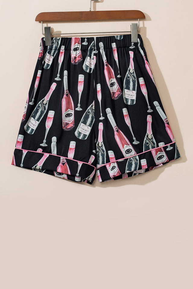 Champagne Print Short Sleeve Top and Shorts Set | Hanalas