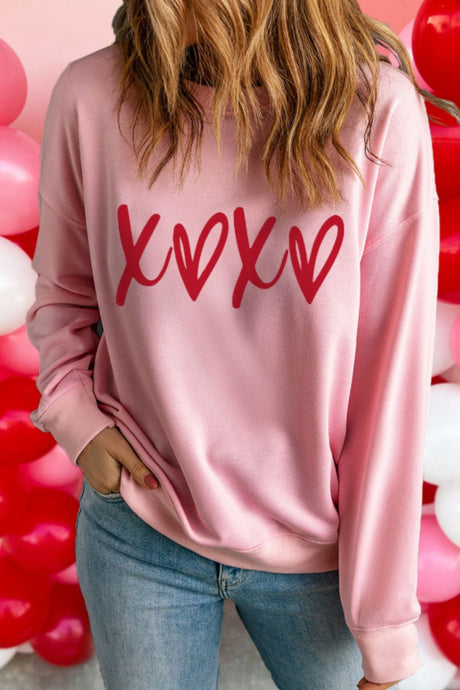 Valentine’s Day XOXO Round Neck Drop Shoulder Sweatshirt | Hanalas