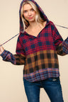 Haptics Plaid Edge Cut Detail Hooded Top