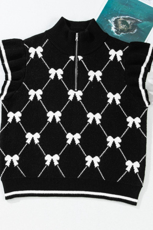 Bow Half Zip Sweater Vest Trendsi Hanalas