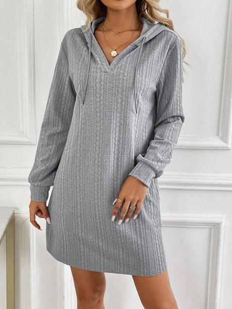 Drawstring Long Sleeve Hooded Mini Dress | Hanalas